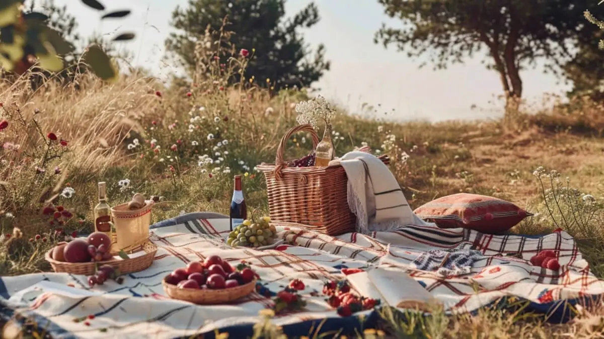 Nordiska smaker på badutflyktens picknick illustration